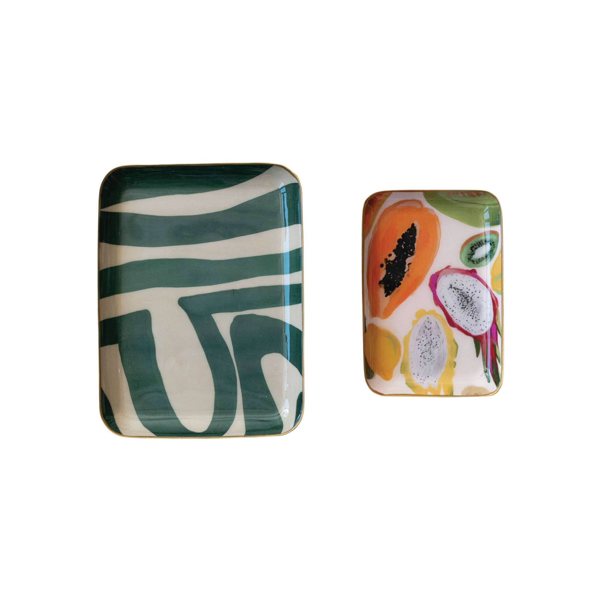 Hello Honey® Fruit & Abstract Striped Enameled Metal Tray Set